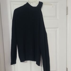 Men's Black Ribbed Knit Sweater - Classic Mock Neck